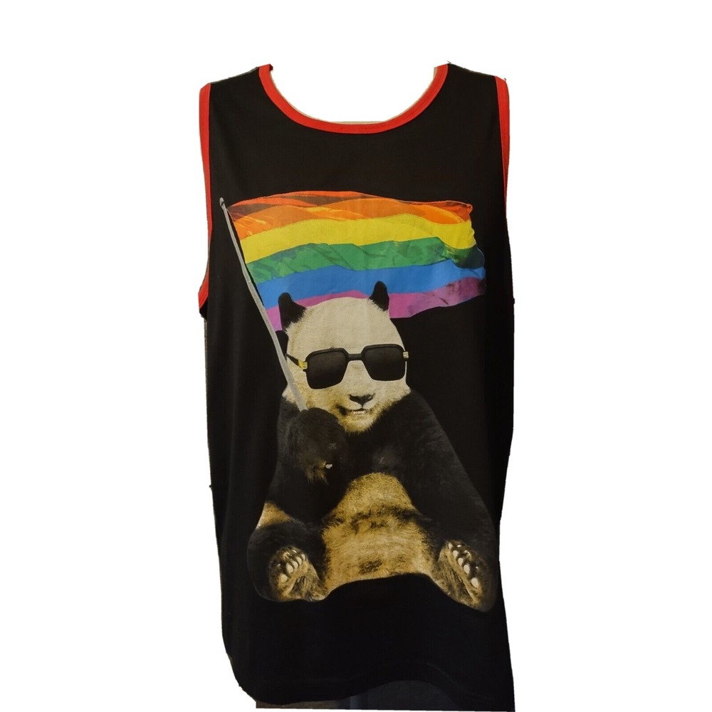 Well Worn Tank Top Adult XL Pride Panda Rainbow Flag Black Streetwear Bold Edgy